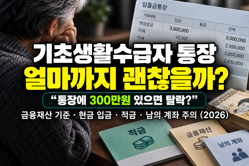 기초생활수급자 통장 얼마까지 괜찮을까? "통장에 300만원 있으면 탈락?" 금융재산 기준·현금....