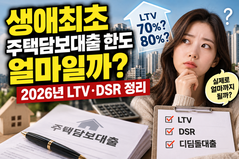 생애최초 주택담보대출 한도 얼마일까? 2026년 LTV·DSR 정리