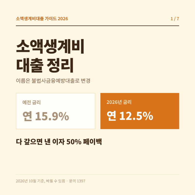 소액생계비대출 2026 바뀐 이름 불법사금융예방대출 금리 12.5% 조건과 신청방법 총정리