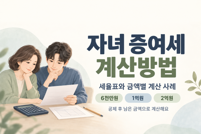 자녀 증여세 계산방법｜세율표와 6천만원·1억원·2억원 계산 사례