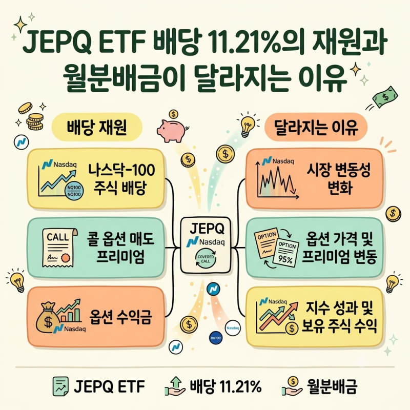 JEPQ ETF 배당 11.21%의 재원과 월분배금이 달라지는 이유
