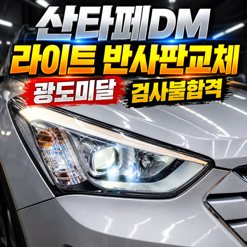 산타페DM 라이트 반사판 교체｜광도미달 자동차검사 불합격 수리
