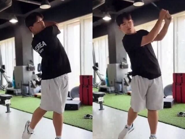 “골프공이 찌그러지겠다”…괴물 피지컬 강호동 아들, 타이거 우즈 뺨치는 파워