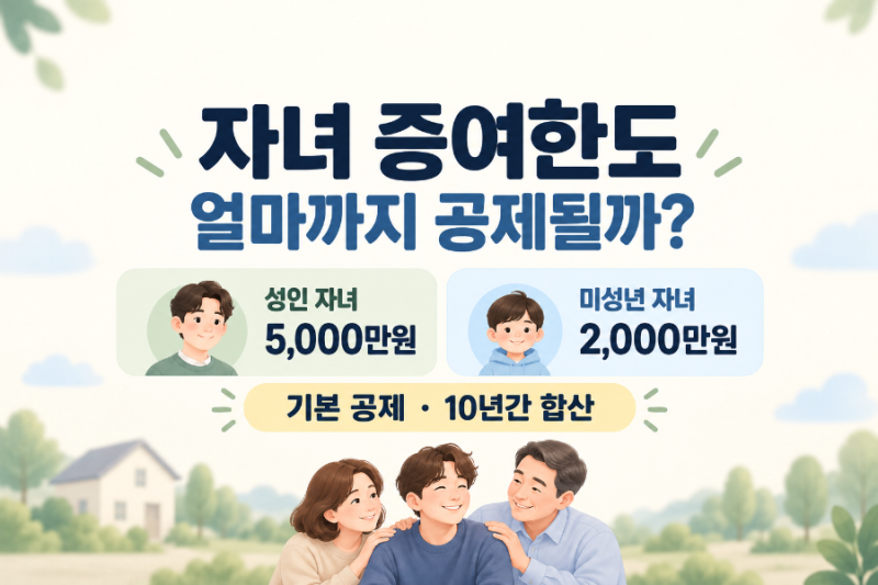 자녀 증여한도｜성인 5천만원·미성년자 2천만원, 신고 방법까지