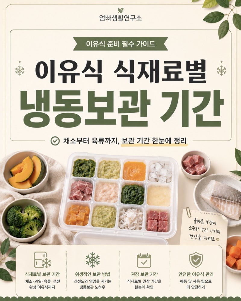 이유식 식재료별 냉동보관 기간 총정리｜채소·과일·육류·생선부터 완성 이유식까지
