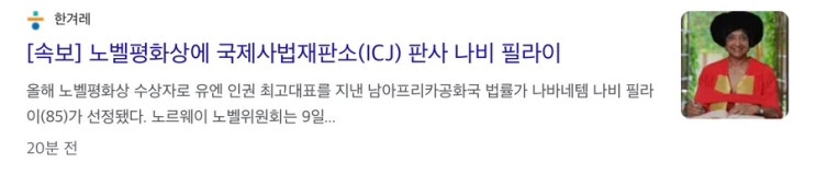 <b>노벨평화상</b>에 국제사법재판소(ICJ) 판사 <b>나비 필라이</b>