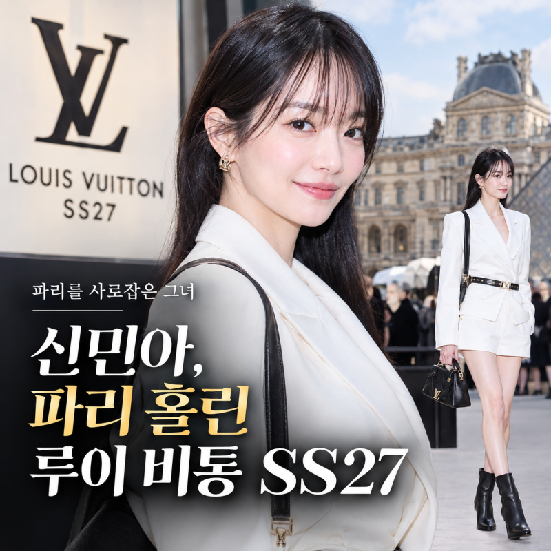 신민아, 루이 비통 SS27 쇼 참석…화이트 쇼츠 슈트룩으로 완성한 파리 패션