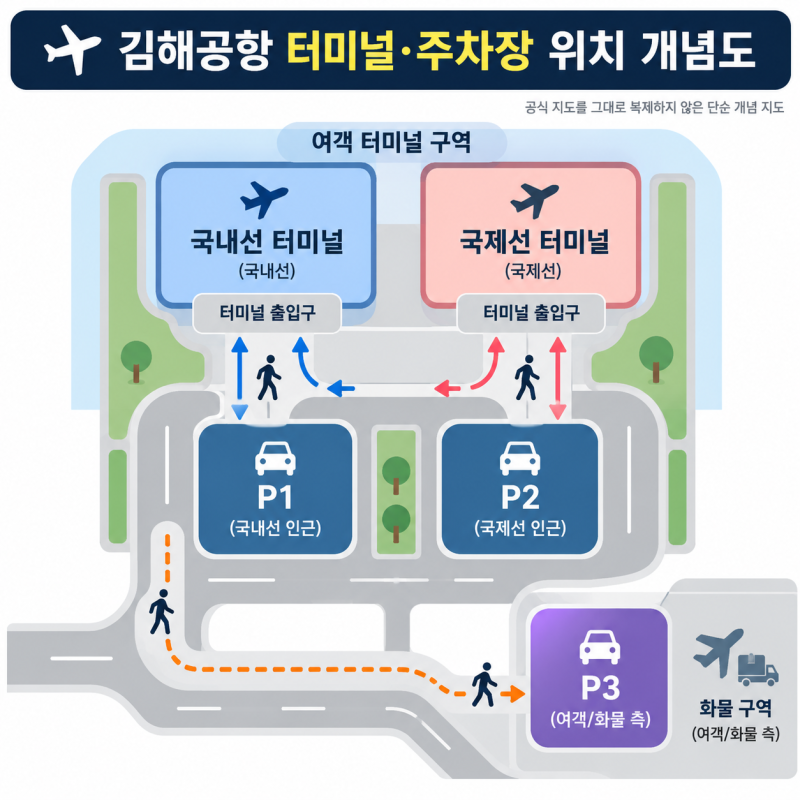 김해공항 주차장, 장기주차할 때 위치에 따라 비용과 이동시간이 달라지는 이유