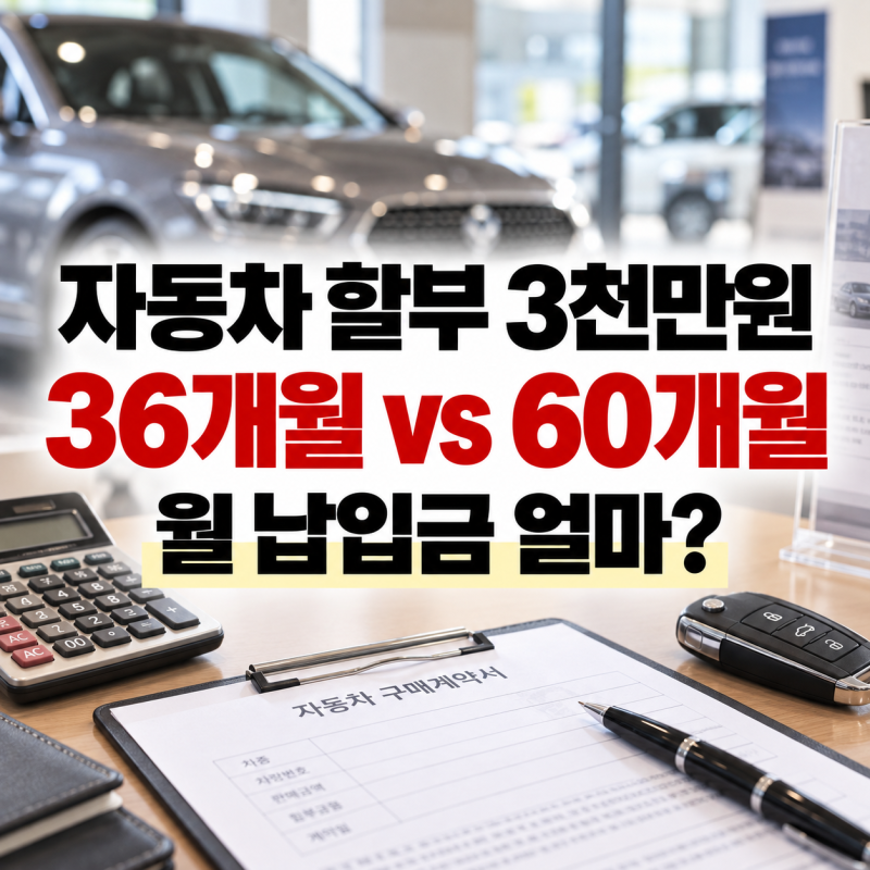 자동차 할부 3천만원, 36개월 vs 60개월 월 납입금 얼마? 총이자 비교