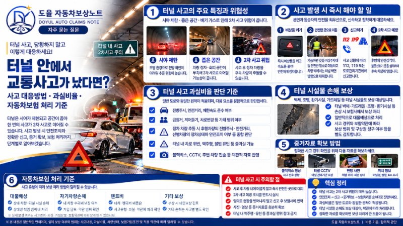 터널 안에서 교통사고가 났다면? 2차 사고 예방법·과실·자동차보험 처리 기준