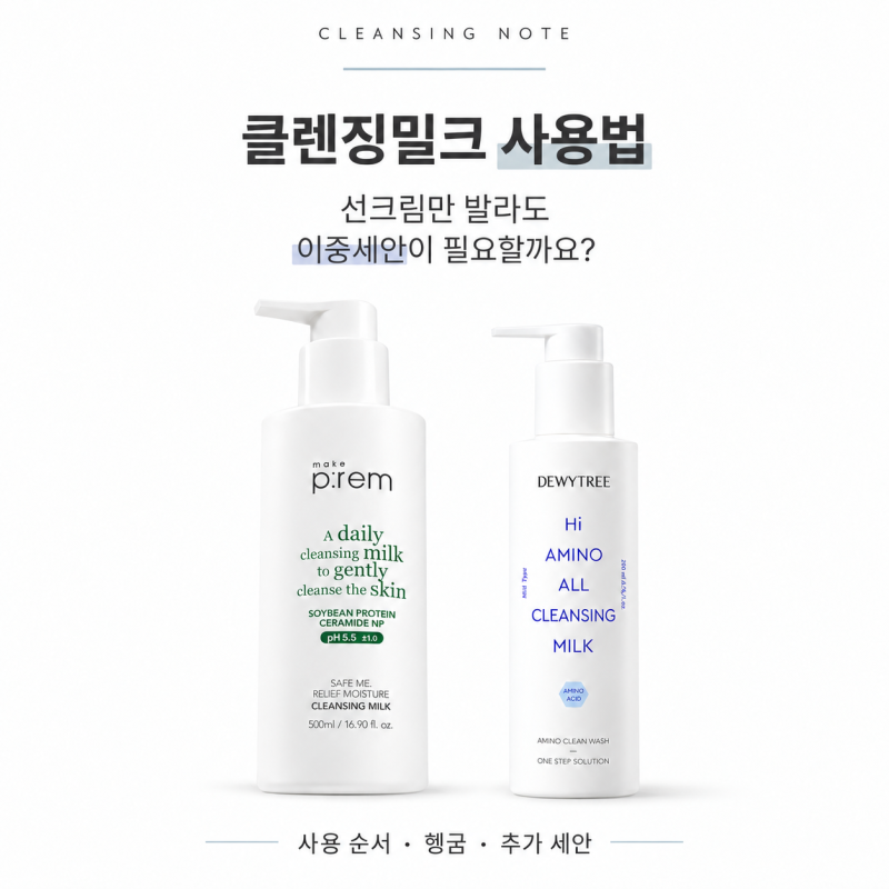 클렌징밀크 사용법, 선크림만 발라도 이중세안이 필요할까요?