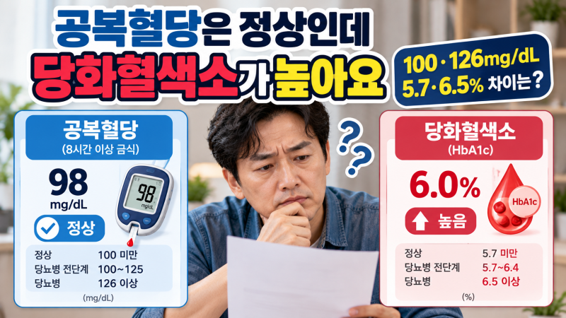 공복혈당은 정상인데 당화혈색소가 높아요 왜 다를까요? 100·126mg/dL와 5.7·6.5% 기준