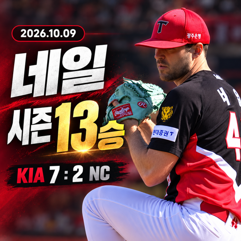 KIA, NC에 7-2 역전승! 네일 13승·카스트로 3점포_2026년 10월 9일 경기 리뷰