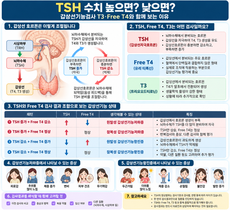 TSH 수치 높으면? 낮으면?｜갑상선기능검사 T3·Free T4와 함께 보는 이유
