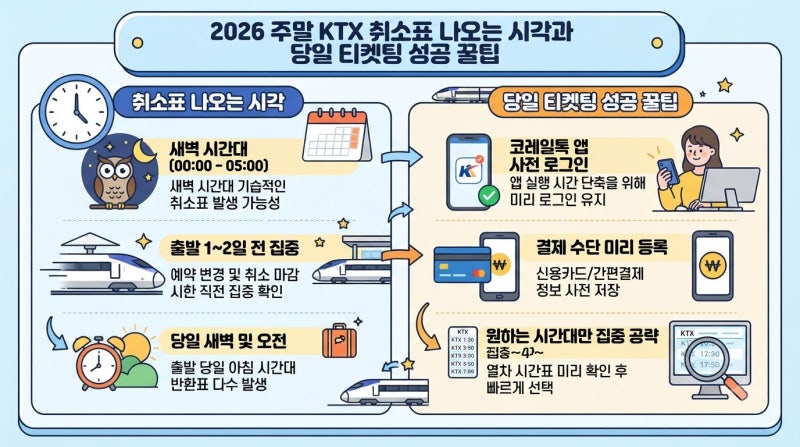 2026 주말 KTX 취소표 나오는 시각과 당일 티켓팅 성공 꿀팁