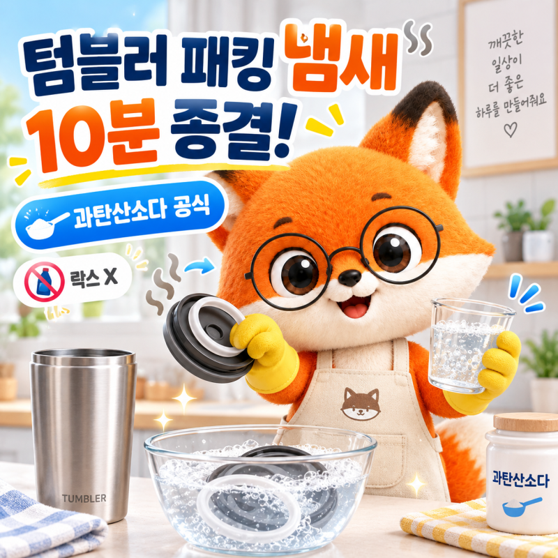 텀블러 고무패킹 냄새 완벽 박멸: 과탄산소다 한 스푼으로 10분 만에 새것 만드는 공식