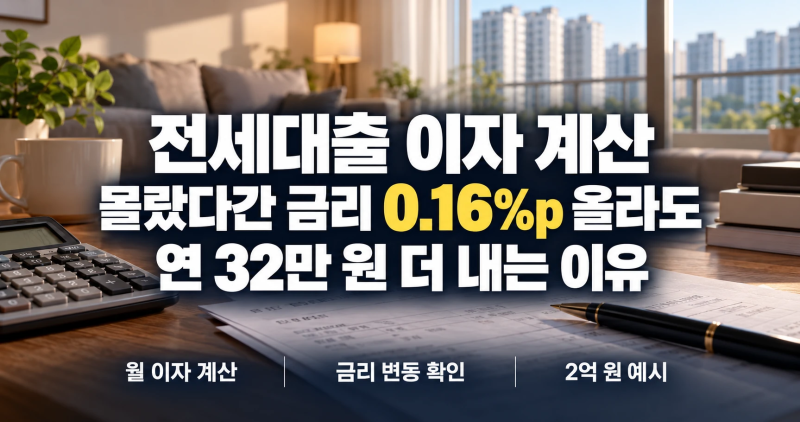 전세대출 이자 계산 몰랐다간 금리 0.16%p 올라도 연 32만 원 더 내는 이유