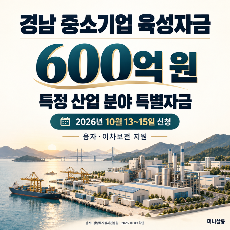 2026 경남 중소기업 육성자금 600억 지원, 10월 특별자금 신청조건은?