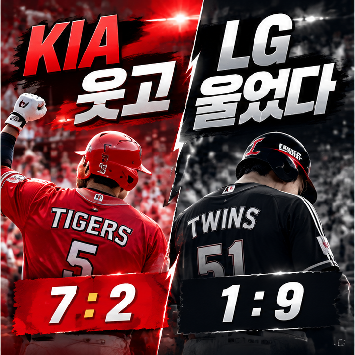 LG 1대9 충격패, KIA는 7대2 승리…3위 경쟁 끝까지 간다
