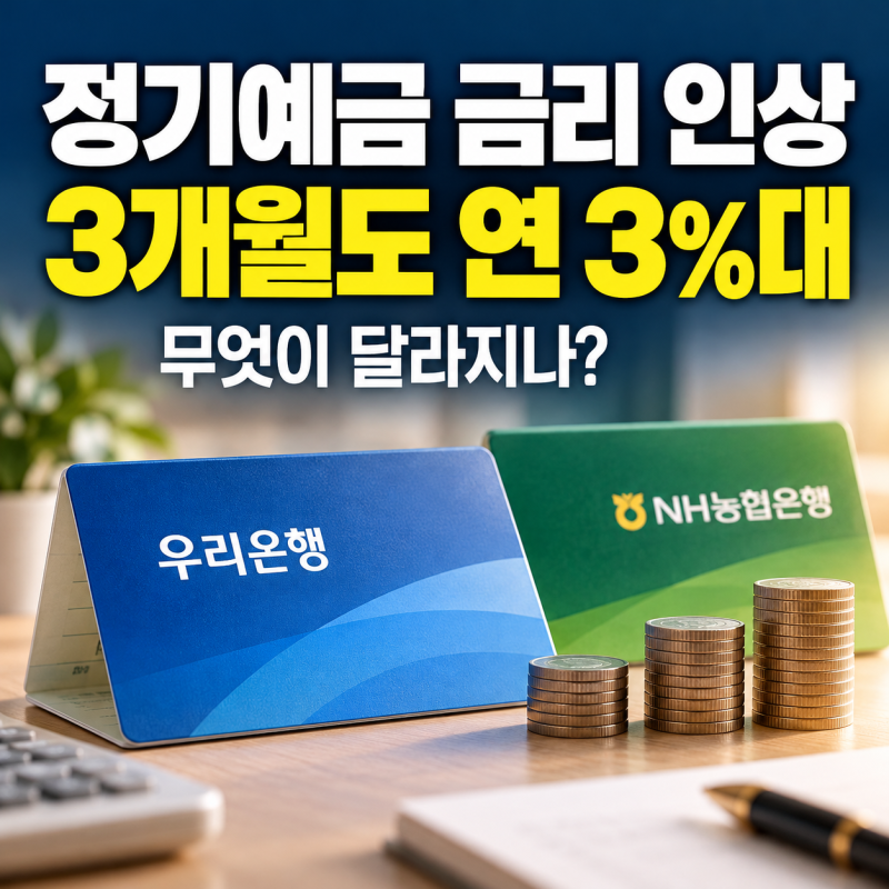 정기예금 금리 인상, 우리·농협은행 3개월·6개월·12개월 금리 비교