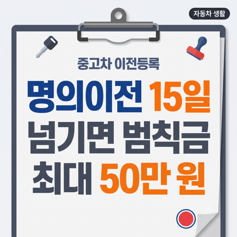중고차 명의이전 서류, 15일 넘기면 범칙금 10만 원부터 최대 50만 원