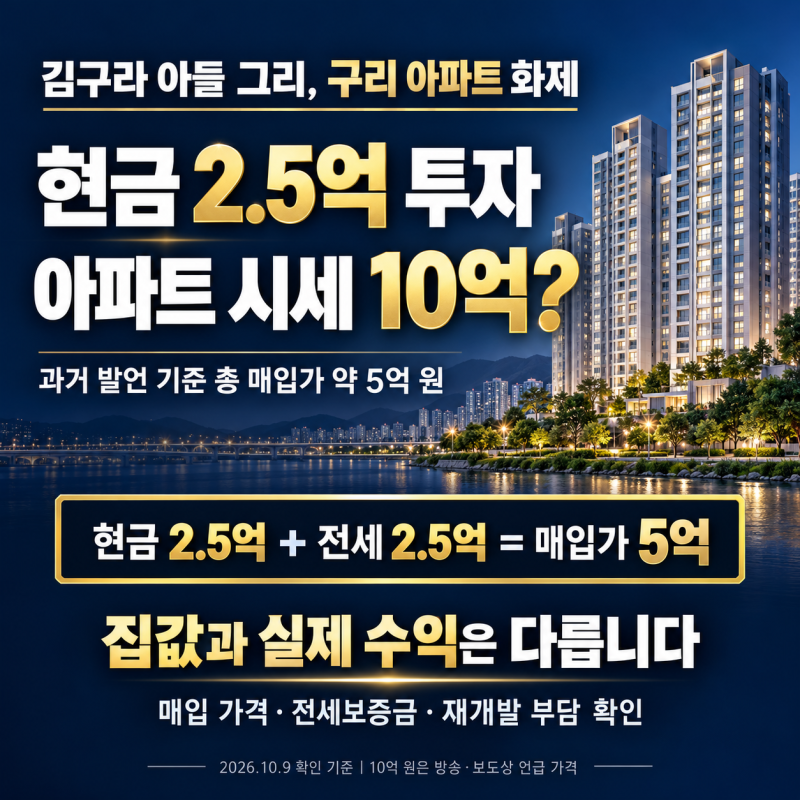 김구라 아들 그리, 2억5천 투자한 구리 아파트가 10억? 매입 가격과 재개발 이야기 정리