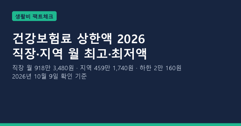 건강보험료 상한액 2026: 직장·지역가입자 월 보험료 최고·최저액과 본인부담상한액 차이 (20....