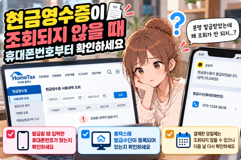 현금영수증이 조회되지 않을 때, 휴대폰번호부터 확인하세요
