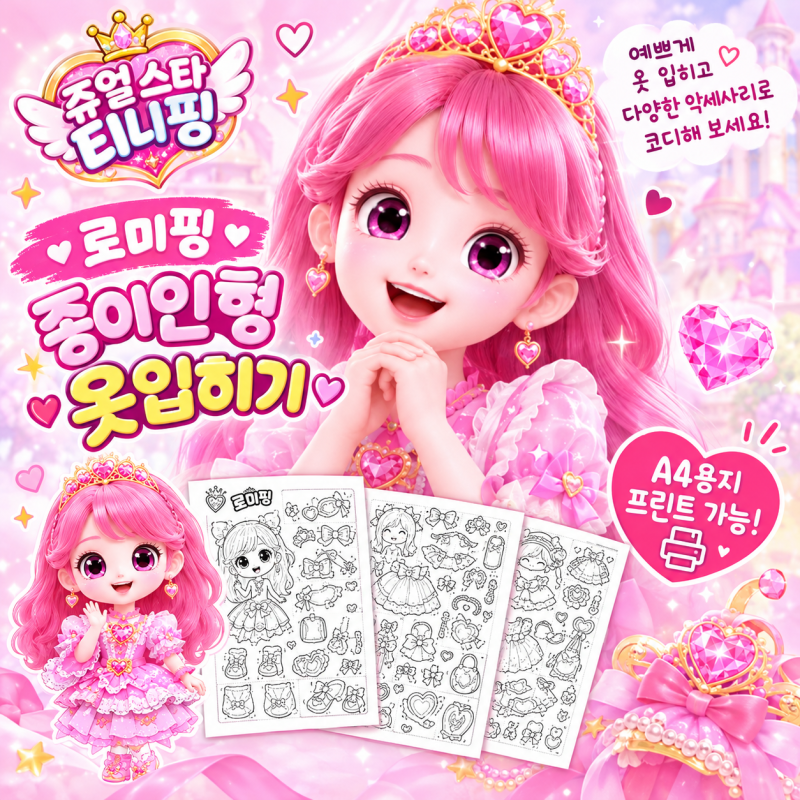 쥬얼스타 티니핑 신작 소식에 딸아이가 요청한 로미 종이인형 옷입히기 도안 ✨