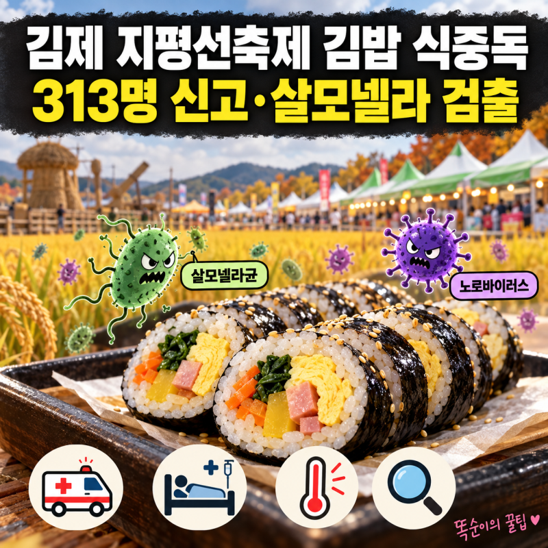 김제 지평선축제 식중독 313명 신고, 김밥 살모넬라 검출 원인과 증상·예방 수칙 총정리