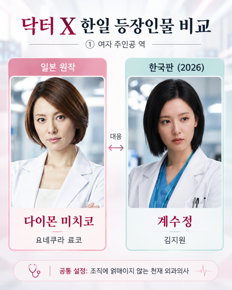 드라마 닥터X 한국 vs 일드 원작 등장인물 차이점 총정리
