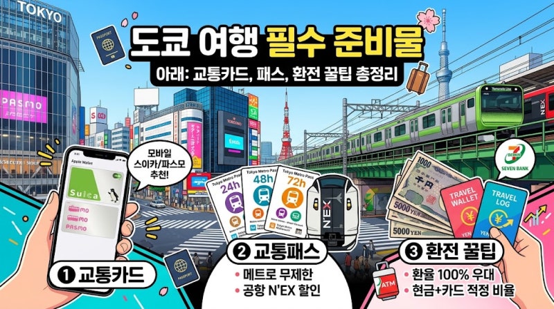 도쿄 여행 필수 준비물: 교통카드, 패스, 환전 꿀팁 총정리