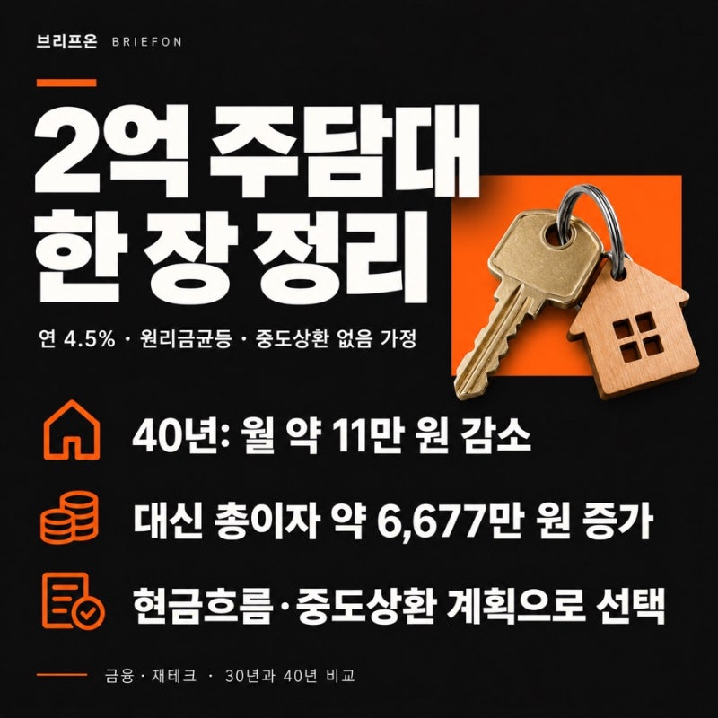 주담대 2억 40년, 이자 6,677만원 늘어납니다