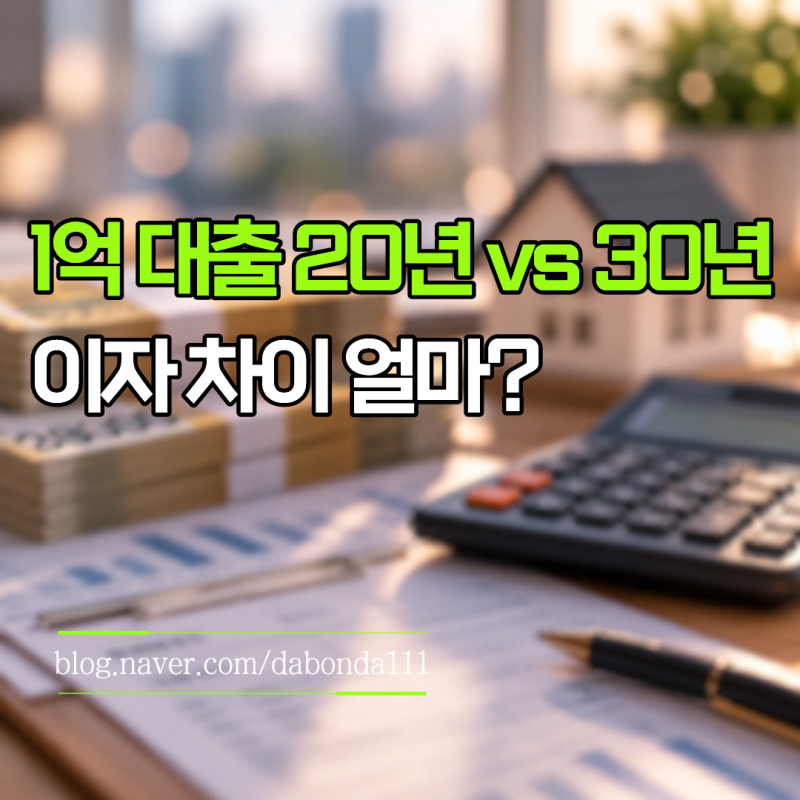 대출 1억원 20년 vs 30년, 매달 13만원 차이인데 총이자는 얼마나 다를까?