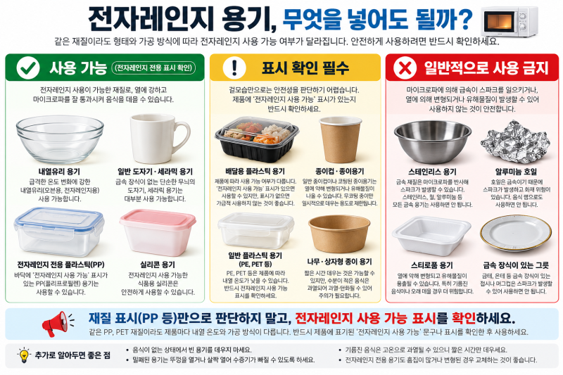 전자레인지에 넣으면 안 되는 용기 총정리｜플라스틱·종이컵·스테인리스·배달용기는 괜찮....