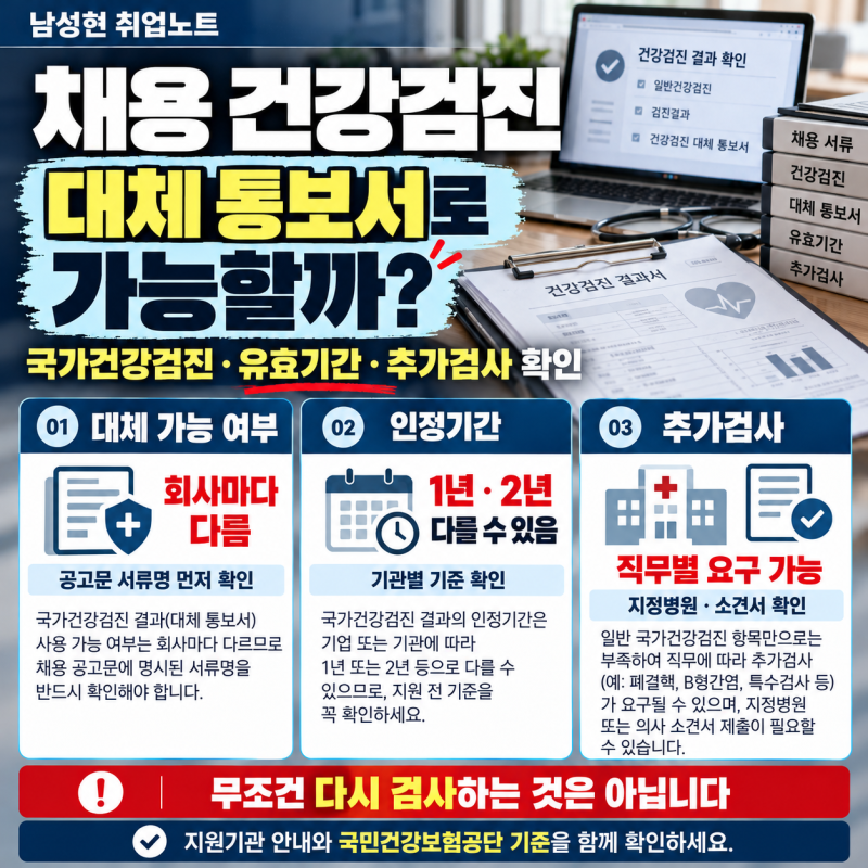 채용 건강검진, 국가건강검진으로 대신할 수 있을까?｜2026 대체 통보서 발급방법·유효기간·....