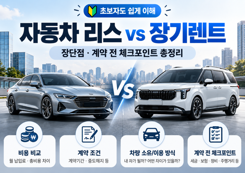 자동차 리스 vs 장기렌트 차이 총정리｜장단점부터 계약 전 꼭 확인할 8가지