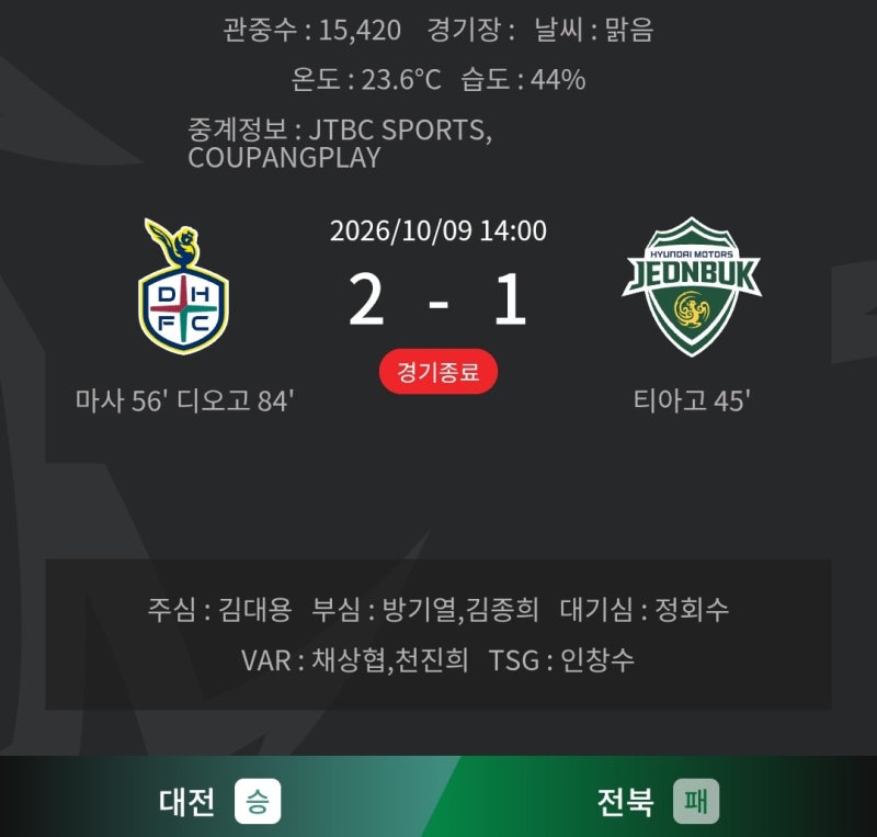 [K리그1] 261009~1011_K리그1 2026 "31R" 경기결과