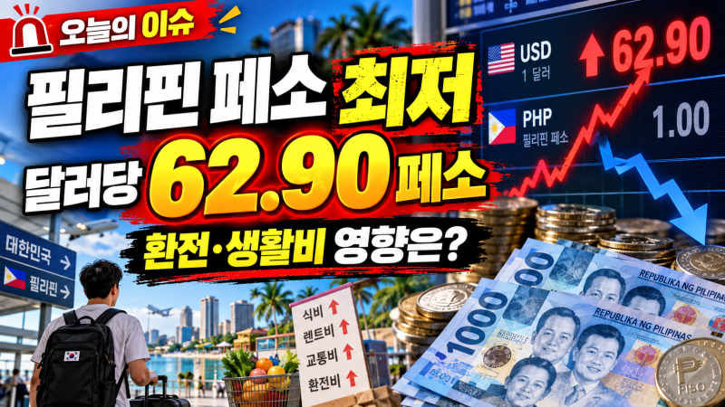 필리핀 페소 사상 최저 수준! 달러당 62.90페소, 한국인 생활비·환전에는 어떤 영향?