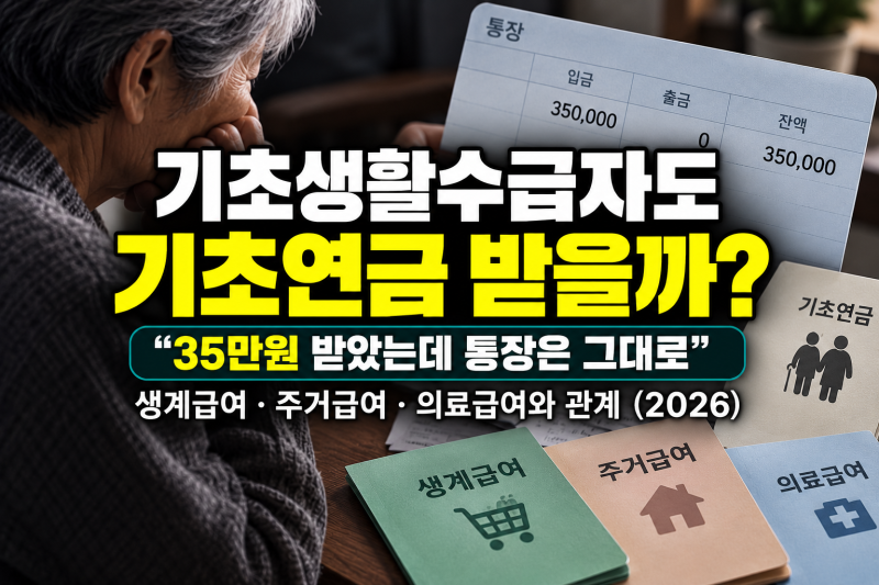 기초생활수급자 기초연금 받을까? "35만원 받았는데 통장은 그대로" 생계급여·주거급여·의....