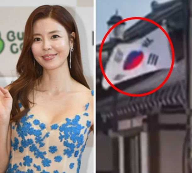 김규리 가족 카페 앞 태극기 방향 논란…SNS 비판 확산, 게양 주체는 확인 안 돼
