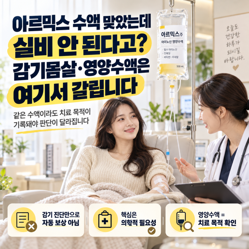 아르믹스 수액 맞았는데 실비 안 된다고? 감기몸살·영양수액은 여기서 갈립니다