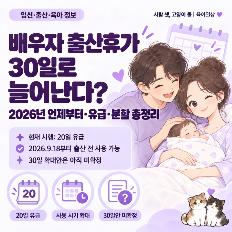 배우자 출산휴가 30일로 늘어난다? 2026년 언제부터·유급·분할 총정리