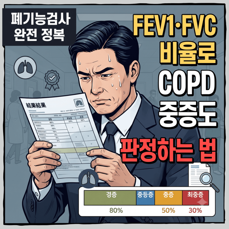 폐기능검사 결과 해석, FEV1 예측치 80% 기준으로 COPD 경증·중등증·중증·최중증 나누는 법