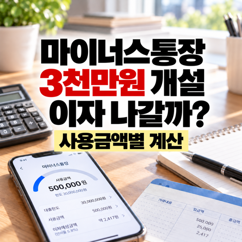마이너스통장 3천만원 개설하면 이자 나갈까? 사용금액별 이자 계산