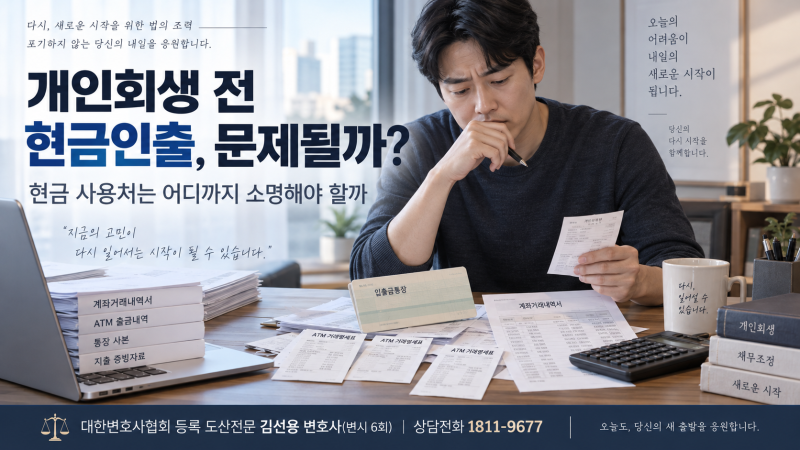 개인회생 신청 전 현금인출이 많으면 어떻게 될까요? 현금 사용처는 어디까지 소명해야 할까....