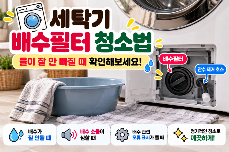 세탁기 배수필터 청소법, 물이 잘 안 빠질 때 확인해보세요