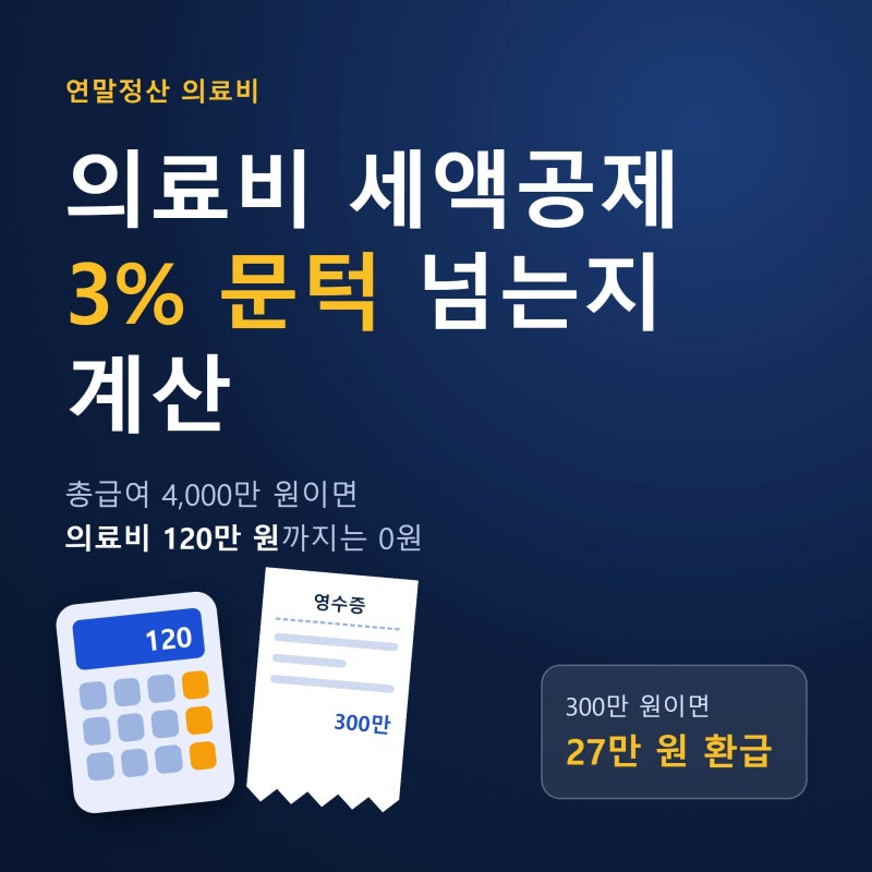 의료비 세액공제 3% 문턱·한도·환급액 계산표, 맞벌이 결제자