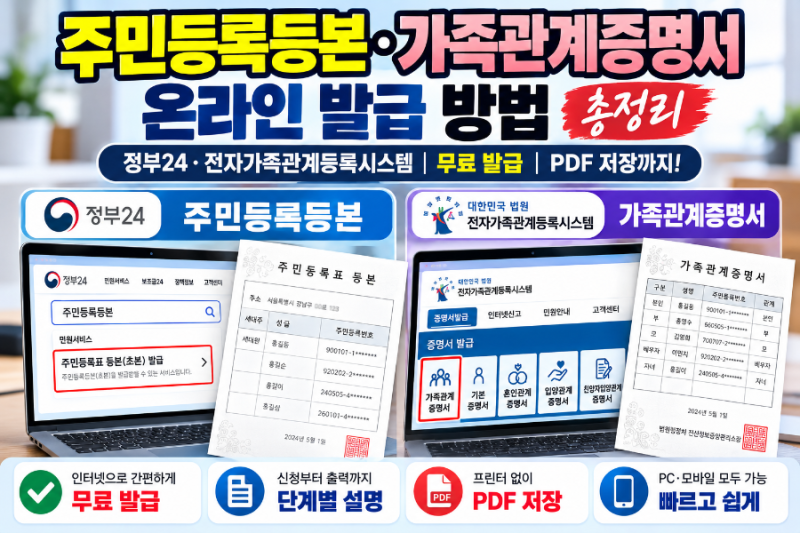 주민등록등본▪︎가족관계증명서 인터넷 발급 방법 총정리｜정부24 무료 발급·PDF 저장 ✨️
