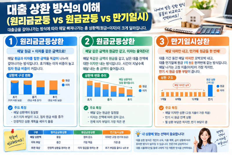 대출 1억 원 받으면 한 달 이자는 얼마? 금리별 월 이자 계산법 및 상환 방식 총정리